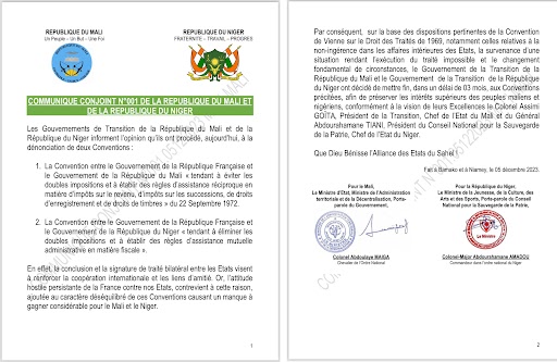 « Républiques du Mali et du Niger : Rupture de Conventions Fiscales avec la France »